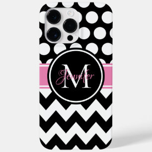 Coque Case-Mate iPhone Monogramme à points noirs roses et blancs en chevr