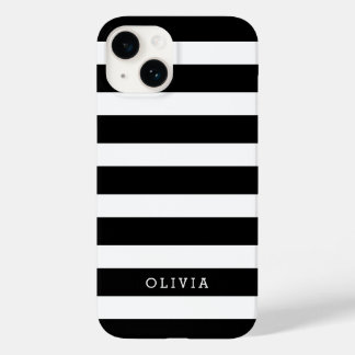 Coque Pour iPhone 14 Monogramme à rayures classiques noir et blanc