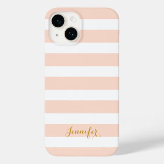 Coque Case-Mate iPhone Monogramme à rayures classiques rose et or