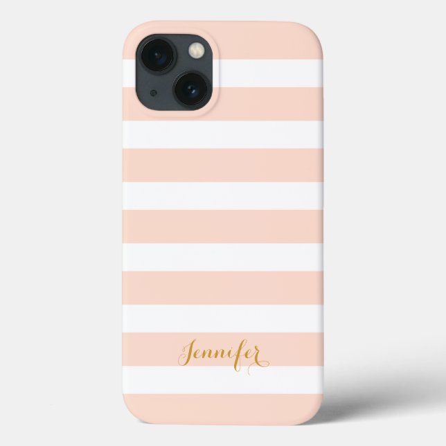 Coques Case-Mate iPhone Monogramme à rayures classiques rose et or (Verso)