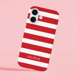 Coque Pour iPhone 16 Monogramme à rayures classiques rouges et blanches<br><div class="desc">Protégez votre téléphone avec style grâce à ce coque iphone rayé classique, doté d'un motif rayé intemporel et d'un nom ou d'un monogramme personnalisé pour une touche sophistiquée. Choisissez parmi une variété de couleurs et de polices pour correspondre à votre esthétique, que vous préfériez les tons audacieux, pastel ou neutres....</div>