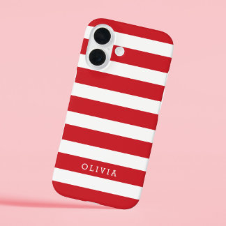 Coque Pour iPhone 16 Monogramme à rayures classiques rouges et blanches