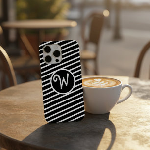 Coque Case-Mate iPhone Monogramme à rayures diagonales noires et blanches