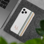 Case-Mate iPhone Case Monogramme à rayures rétro chic<br><div class="desc">Un design minimaliste monogramme avec de grandes initiales typographiques dans une police classique avec votre nom ci-dessous et des rayures chic rétro couleur arc-en-ciel. Les valises téléphoniques sont l'occasion de laisser briller votre personnalité. Vous pouvez choisir votre appareil téléphonique pour montrer votre sens de la mode, faire connaître aux gens...</div>