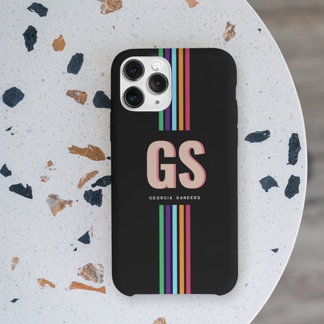 Coques Case-Mate iPhone Monogramme à rayures rétro chic (Créateur téléchargé)