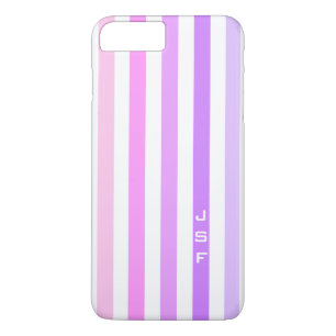 Coque iPhone 7 Plus Monogramme à rayures verticales rose et violet