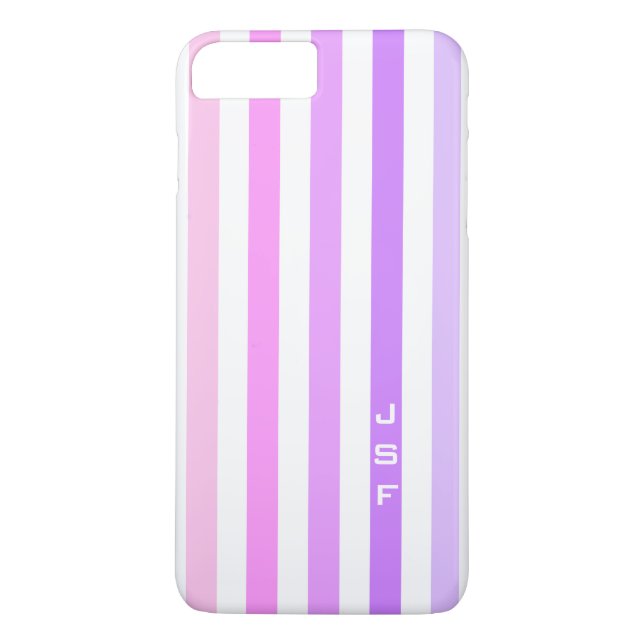Coques Case-Mate iPhone Monogramme à rayures verticales rose et violet (Dos)