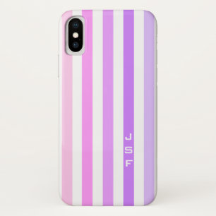 Coque iPhone X Monogramme à rayures verticales rose et violet