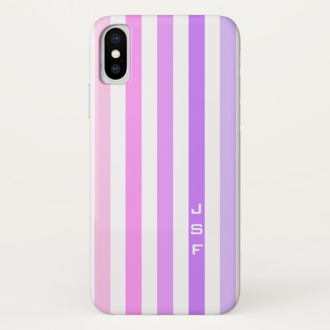 Coques Case-Mate iPhone Monogramme à rayures verticales rose et violet (Dos)