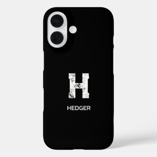 COQUE POUR iPhone 16 MONOGRAMME À UNE LETTRE BLANC MINIMALISTE NOM NOIR