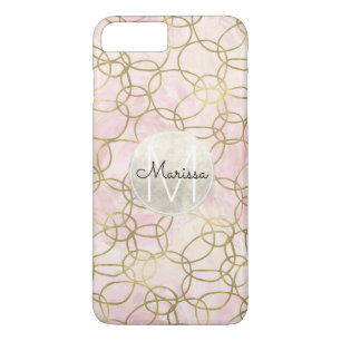 Coques Pour iPhone Monogramme abstrait de cercles roses d'aquarelle