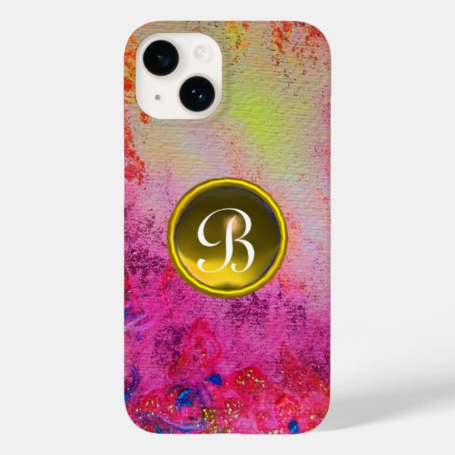 COQUES Case-Mate iPhone MONOGRAMME ABSTRAIT DE GEM JAUNE FLORALE PURPLE RO (Verso)