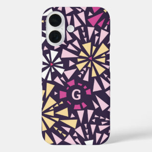 Coque Pour iPhone 16 Monogramme Abstrait des éclats violets