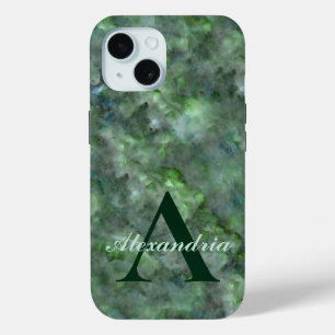 Coque Case-Mate iPhone monogramme Abstrait en marbre vert quartz en grani