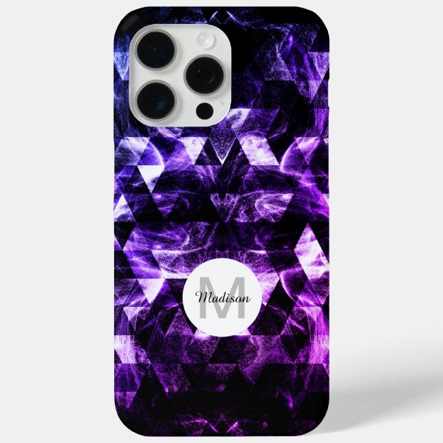 Coques Case-Mate iPhone Monogramme Abstrait Fumé Géométrique Violet Noir (Verso)