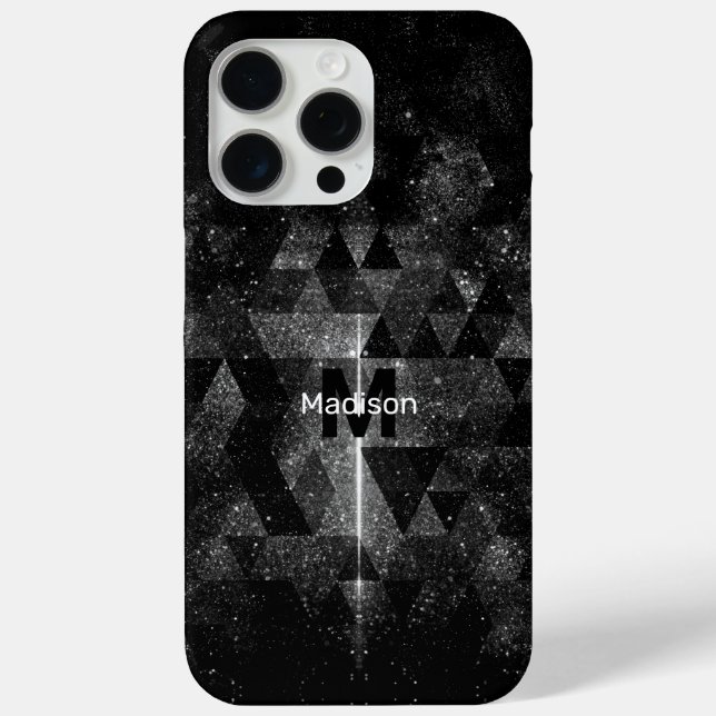 Coques Case-Mate iPhone Monogramme abstrait géométrique scintillant noir b (Verso)