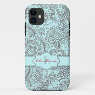 Coque Case-Mate Pour iPhone Monogramme Abstrait Gris Et Bleu Clair