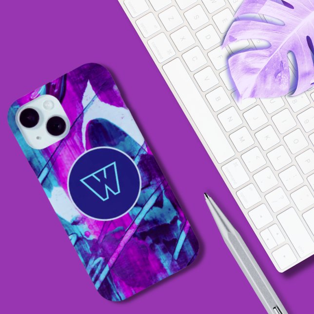 Coques Case-Mate iPhone Monogramme Abstrait Pinceau rose bleu (Tech Gift for Hobby and Professional Artists)