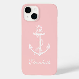 Coque Case-Mate iPhone Monogramme Ancre Vintage rose pâle