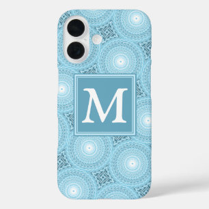 Coque Pour iPhone 16 Monogramme ange bleu cercles motif