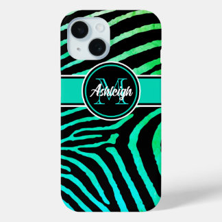 Coque Case-Mate iPhone Monogramme Aqua Green, Zèbre noir rayures