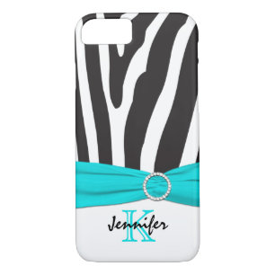 Coque iPhone 8/7 Monogramme Aqua, Noir, Blanc Zèbre Striped iPhone
