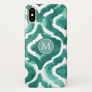 Coque iPhone X Monogramme   Aquamarine Motif IV
