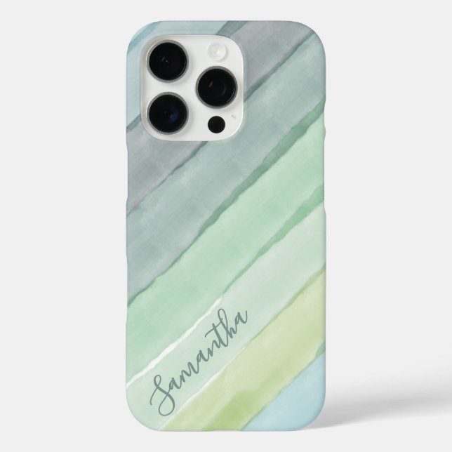 Coques Case-Mate iPhone Monogramme Aquarelle Bleu Vert (Verso)