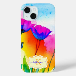 Coque Case-Mate iPhone Monogramme Aquarelle brillant Floral Fleur sauvage