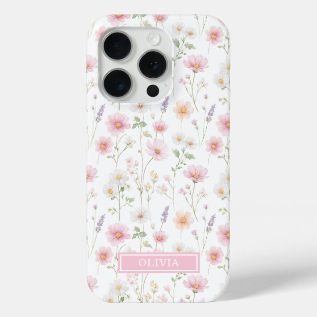 Coques Case-Mate iPhone Monogramme aquarelle de fleur sauvage rose (Verso)