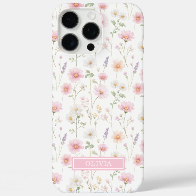 Coques Case-Mate iPhone Monogramme aquarelle de fleur sauvage rose (Verso)