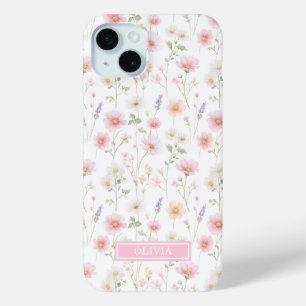 Coque Case-Mate iPhone Monogramme aquarelle de fleur sauvage rose