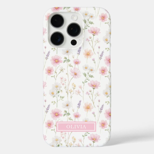 Coques Case-Mate iPhone Monogramme aquarelle de fleur sauvage rose (Verso)