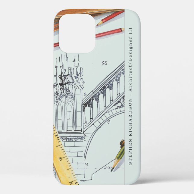 Coques Case-Mate iPhone Monogramme aquarelle d'ingénieur architecte (Verso)