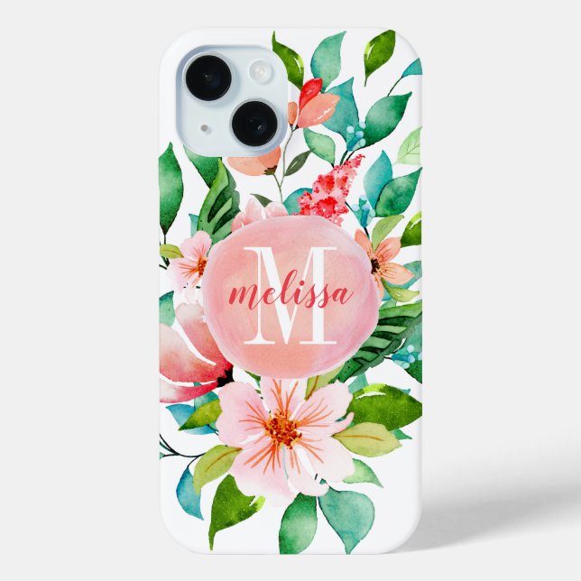 Coques Case-Mate iPhone Monogramme aquarelle florale paradisiaque (Verso)