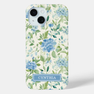 Coque Case-Mate iPhone Monogramme Aquarelle Hydrangea Bleue