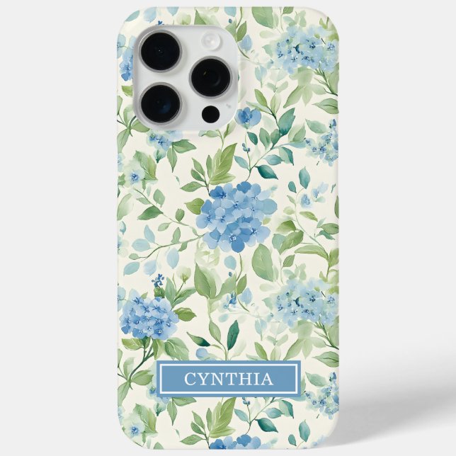 Coques Case-Mate iPhone Monogramme Aquarelle Hydrangea Bleue (Verso)