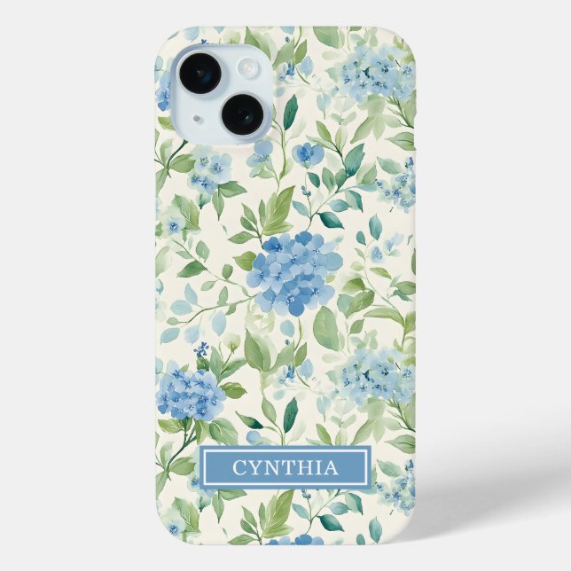 Coques Case-Mate iPhone Monogramme Aquarelle Hydrangea Bleue (Verso)
