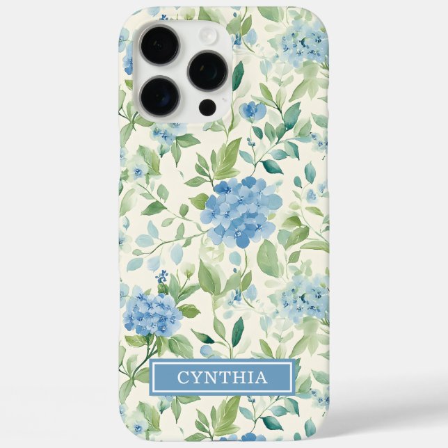 Coques Case-Mate iPhone Monogramme Aquarelle Hydrangea Bleue (Verso)