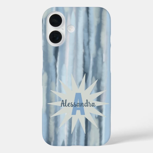Coques Case-Mate iPhone Monogramme aquarelle pastel rayures bleu marine gr (Verso)