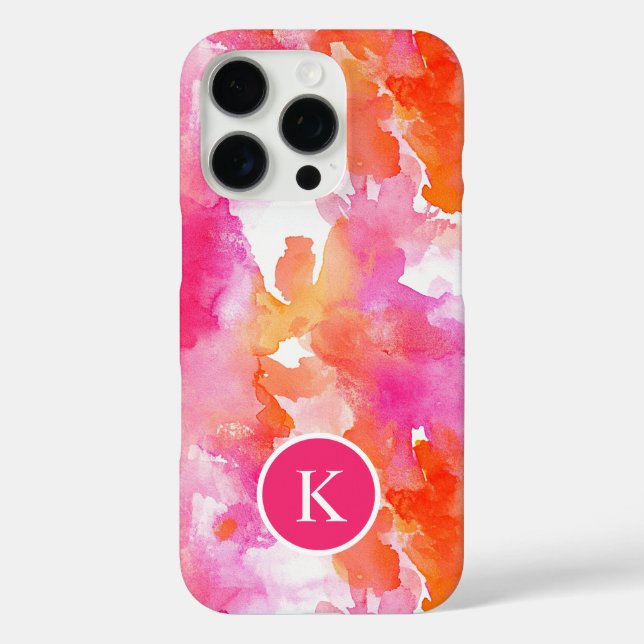 Coques Case-Mate iPhone Monogramme Aquarelle rose orange Abstrait (Verso)