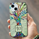 Coque Case-Mate iPhone Monogramme Arbre de vie Mosaïque verte<br><div class="desc">Ce coque iphone est décoré d'un arbre de vie en mosaïque colorée sur un arrière - plan vert. Facilement personnalisable avec votre monogramme. Fait un grand cadeau personnel. Mosaïque originale © Michele Davies.</div>