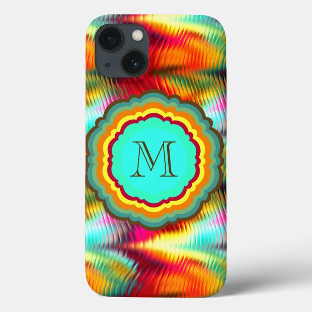 Coques Case-Mate iPhone Monogramme arc-en-ciel funky et vibrant (Verso)
