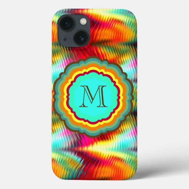 Coques Case-Mate iPhone Monogramme arc-en-ciel funky et vibrant (Verso)
