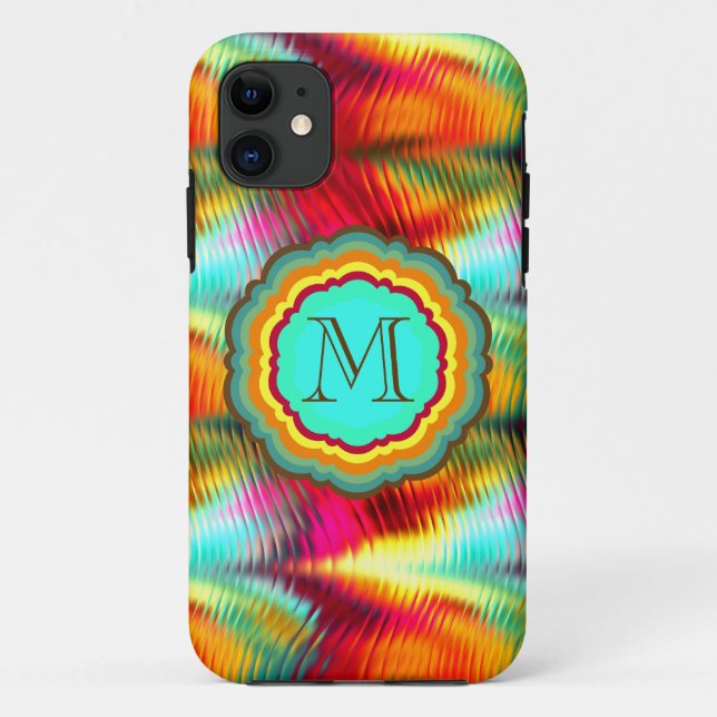 Coques Case-Mate iPhone Monogramme arc-en-ciel funky et vibrant (Dos)