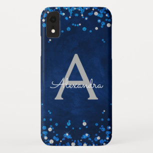 Case-Mate iPhone Case Monogramme argenté bleu moderne de confettis de