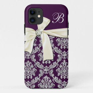 Coques Pour iPhone Monogramme argenté pourpre élégant d'arc de