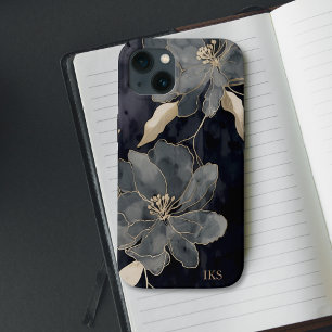 Case-Mate iPhone Case Monogramme artistique floral noir et or élégant