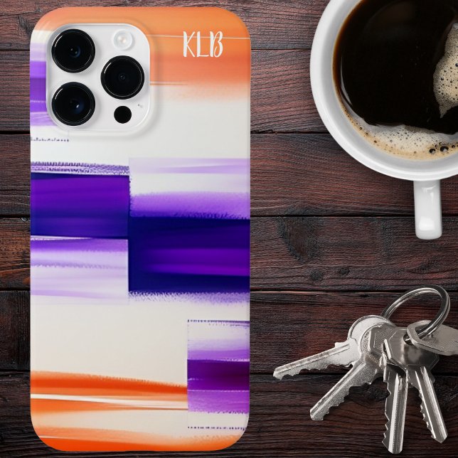 Coques Case-Mate iPhone Monogramme aux coups de pinceau modernes violet et (Créateur téléchargé)