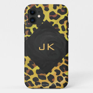 Coque iPhone 11 Monogramme avec léopard Brown et jaune